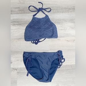 XHILARATION blue crochet halter 2-Piece bikini swimsuit set sz M
